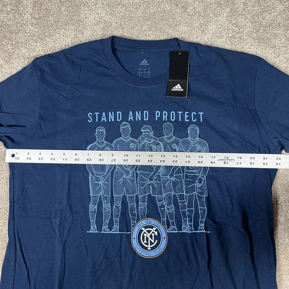 Adidas Mens Large Blue Graphic NYCFC Stand And Protect Football Club T-Shirt NWT